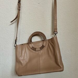 Rachel Roy Genuine Leather Satchel/Crossbody w/ Wood Handles - Taupe/Neutral